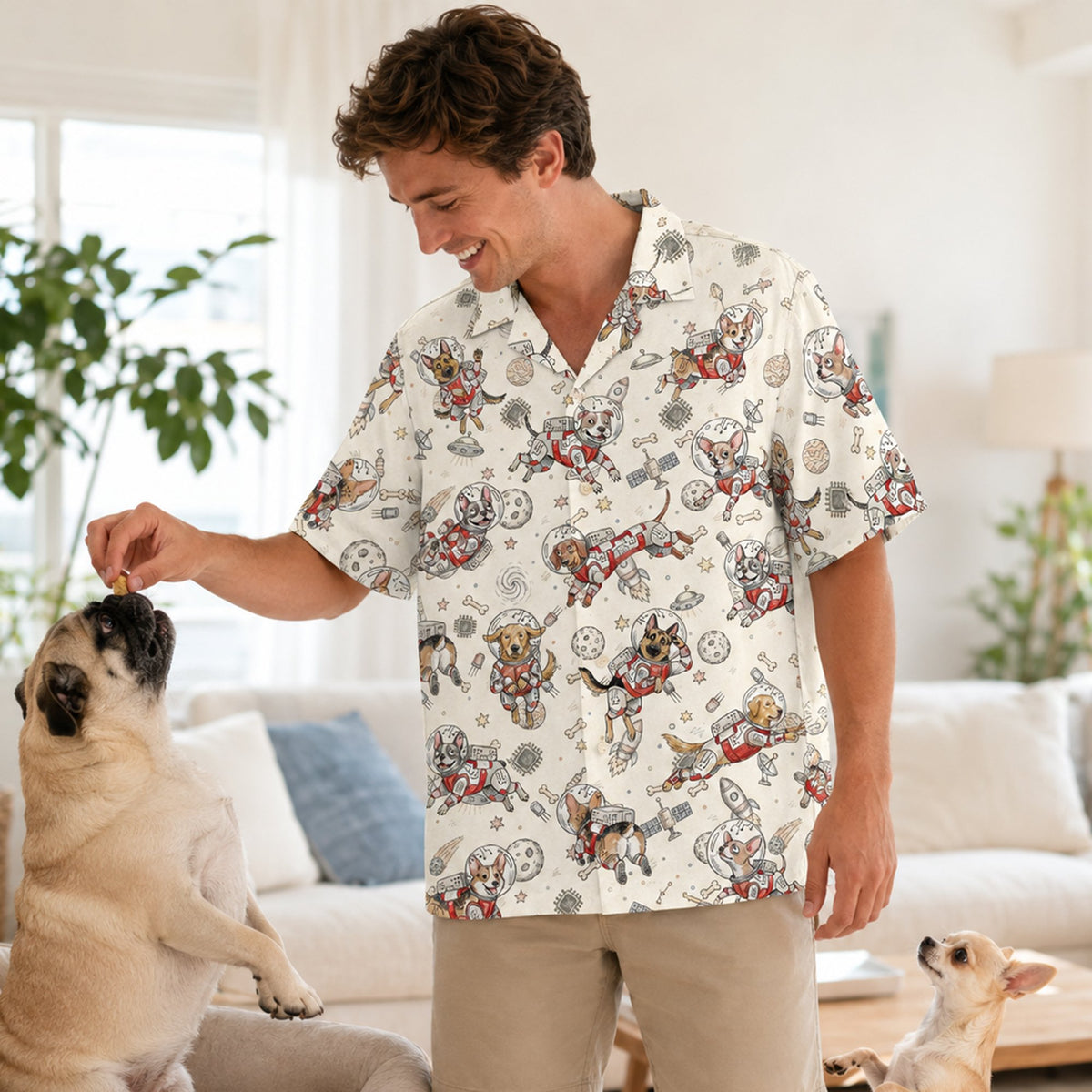 Additional lifestyle perspective of the off-white astronaut hawaiian shirt