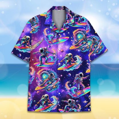 Detailed back view of the astronaut hawaiian shirt