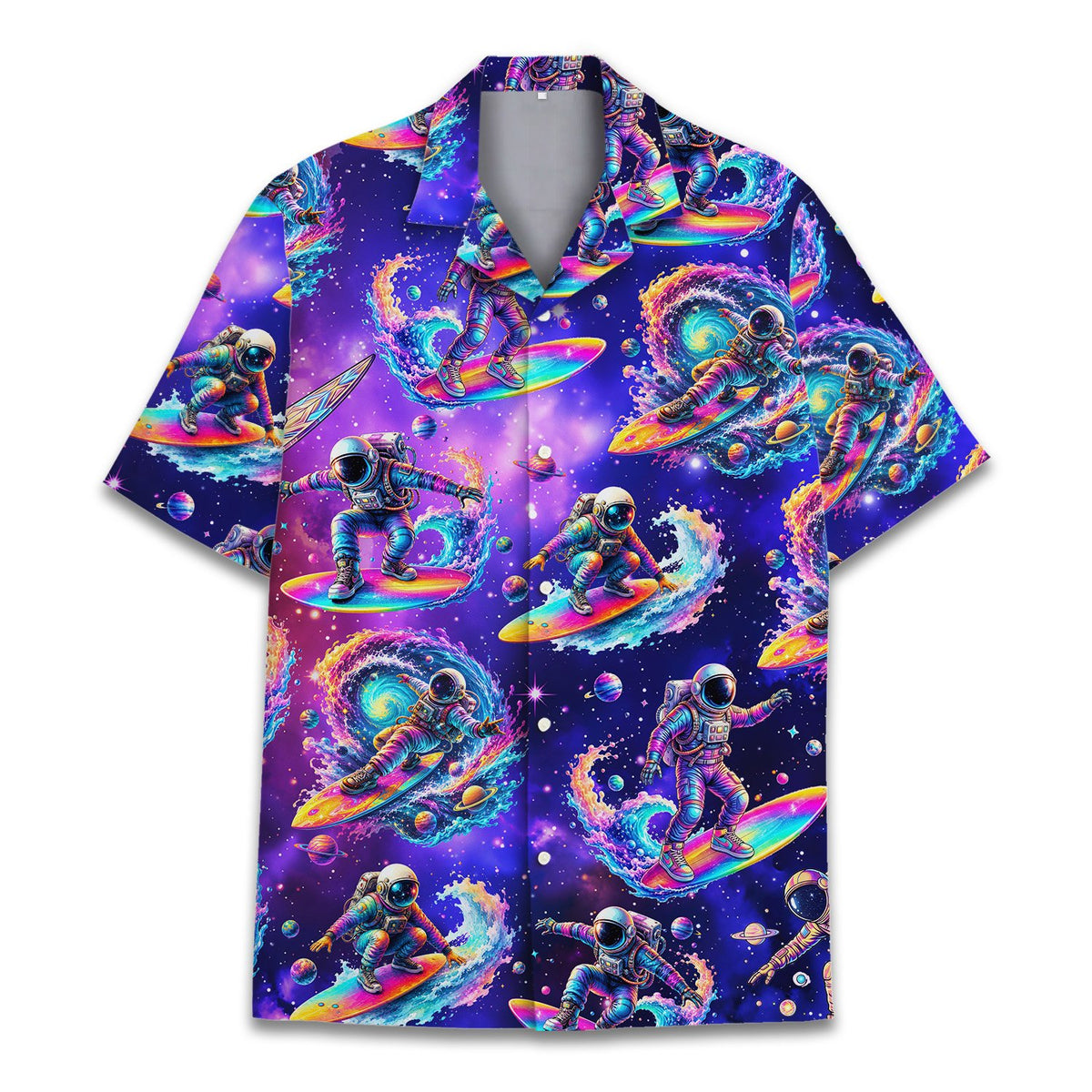 Another front view angle of the colorful space hawaiian shirt