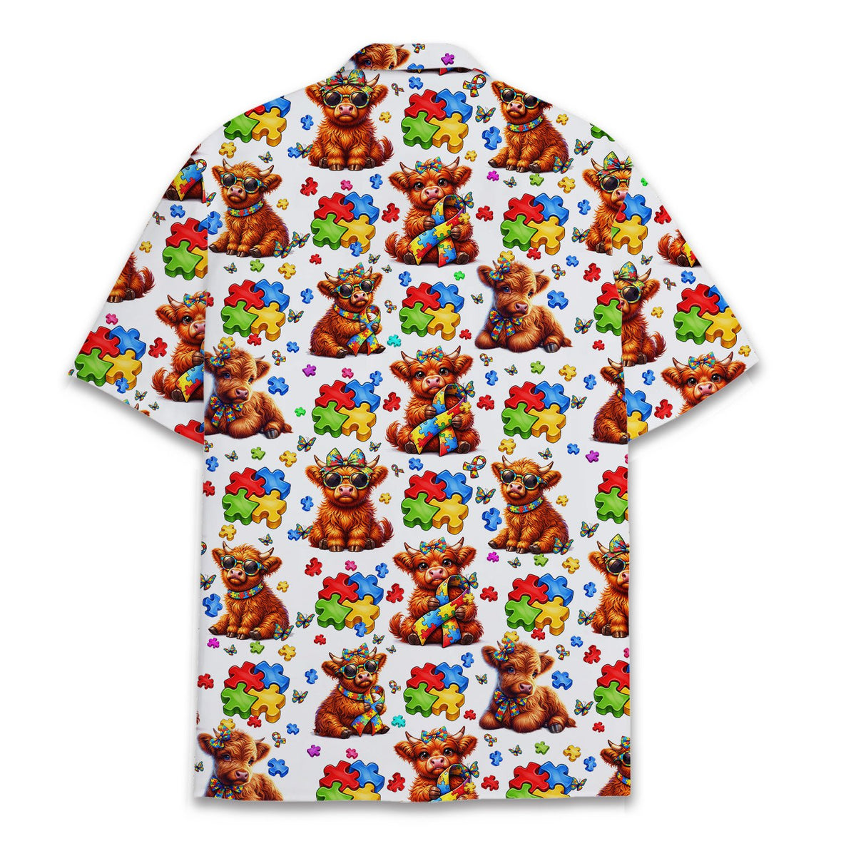 Alternative back view showing the highland cow and puzzle piece pattern