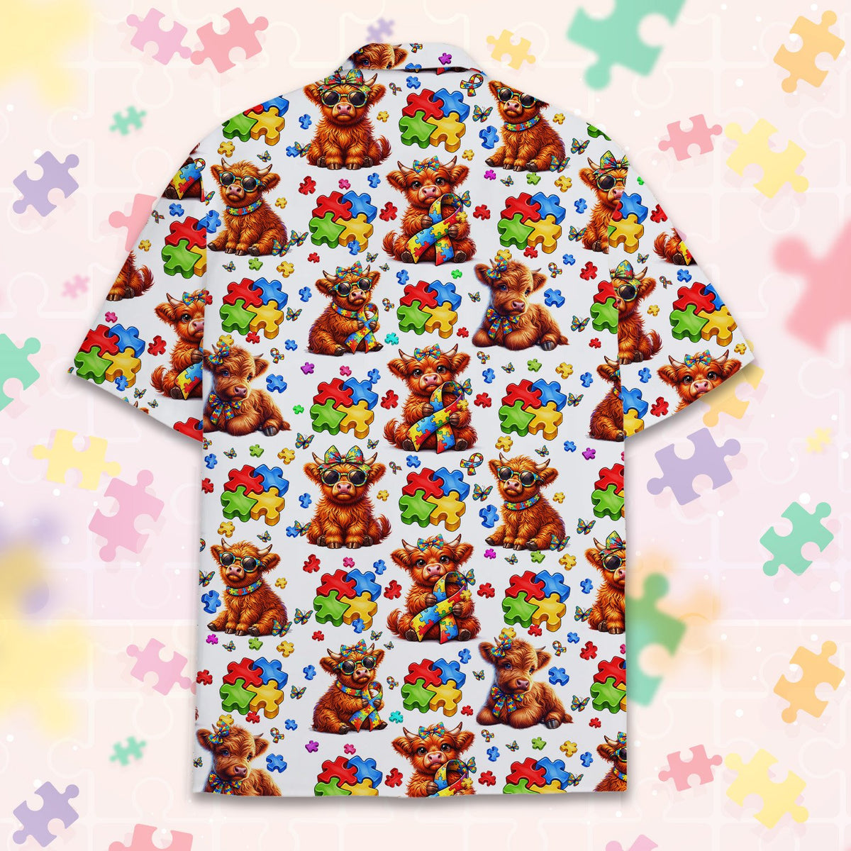 Back view of the autism awareness hawaiian shirt