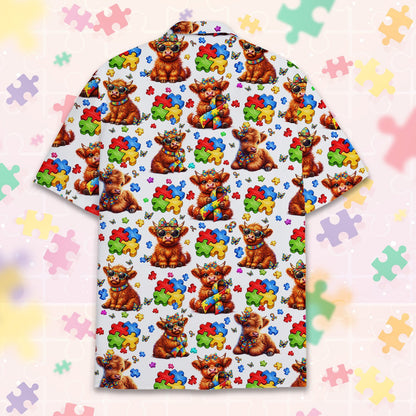 Back view of the autism awareness hawaiian shirt