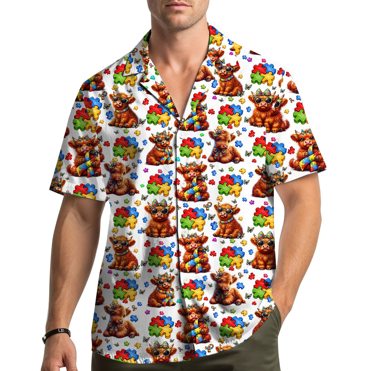 Lifestyle view of the matching family hawaiian shirts in an outdoor setting