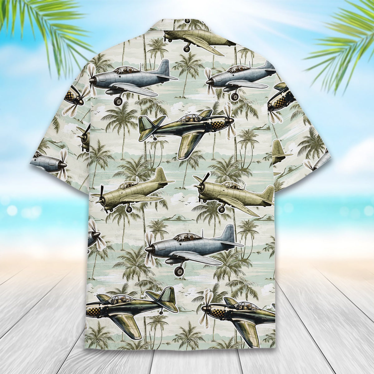 Second back view of the vintage airplane hawaiian shirt