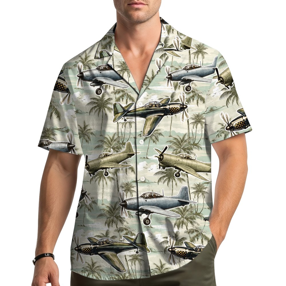 Lifestyle view showing people wearing matching family hawaiian shirts