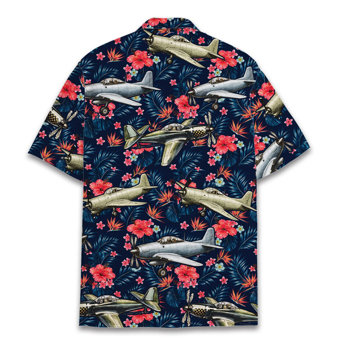 Back view of the aviation tropical hawaiian shirt