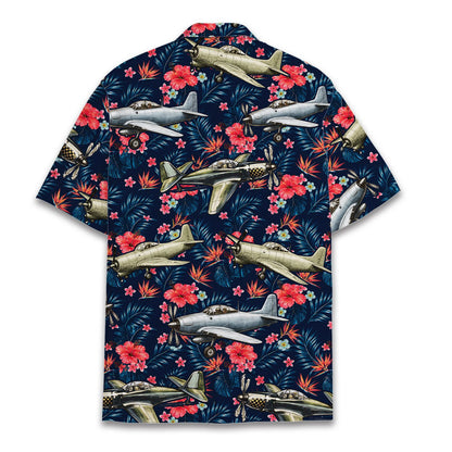 Back view of the aviation tropical hawaiian shirt