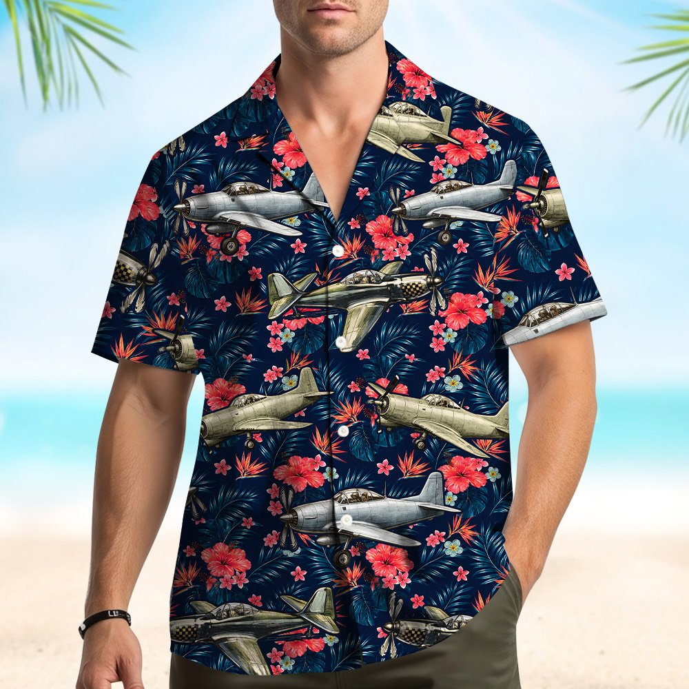 Second lifestyle view showing the aviation tropical pattern on a family