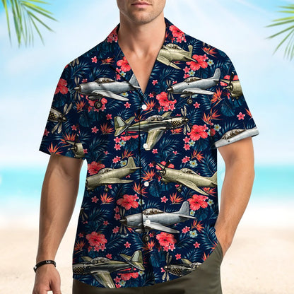 Second lifestyle view showing the aviation tropical pattern on a family