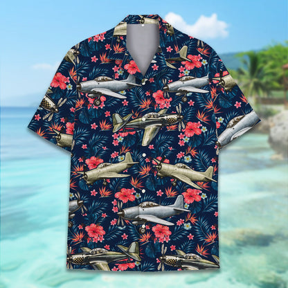 Fifth lifestyle view highlighting the button-down airplane hawaiian shirt