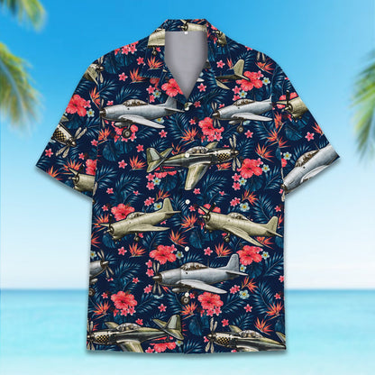 Sixth lifestyle view of the aviation tropical hawaiian shirt in a summer setting