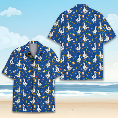 Fourth lifestyle view of the family wearing school hawaiian shirts