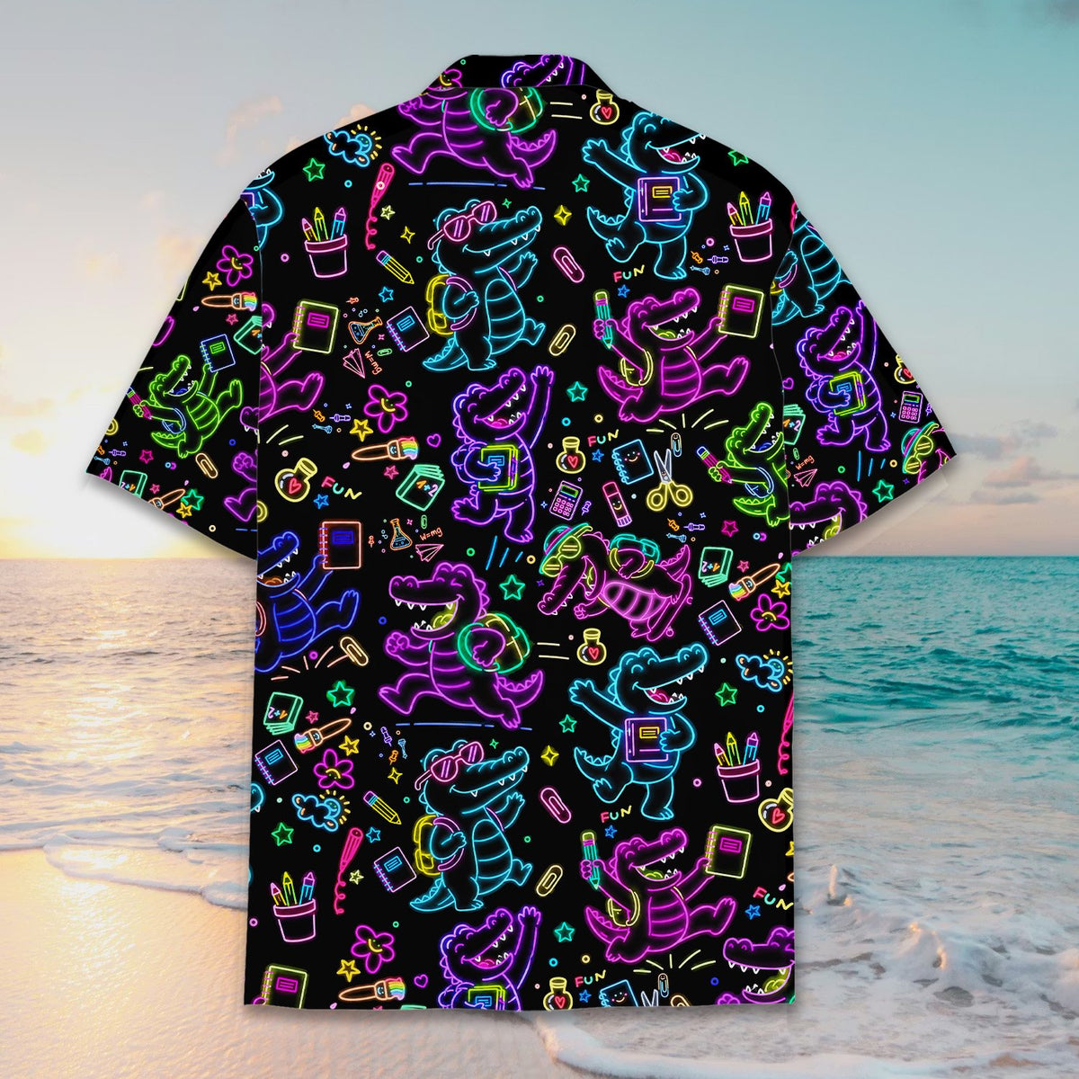 Close up back detail of the matching family hawaiian shirt