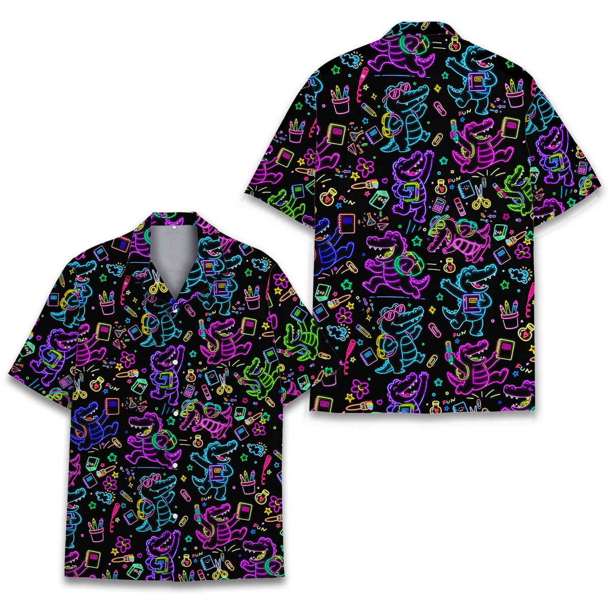 Alternative front view of the back to school crocodile hawaiian shirt