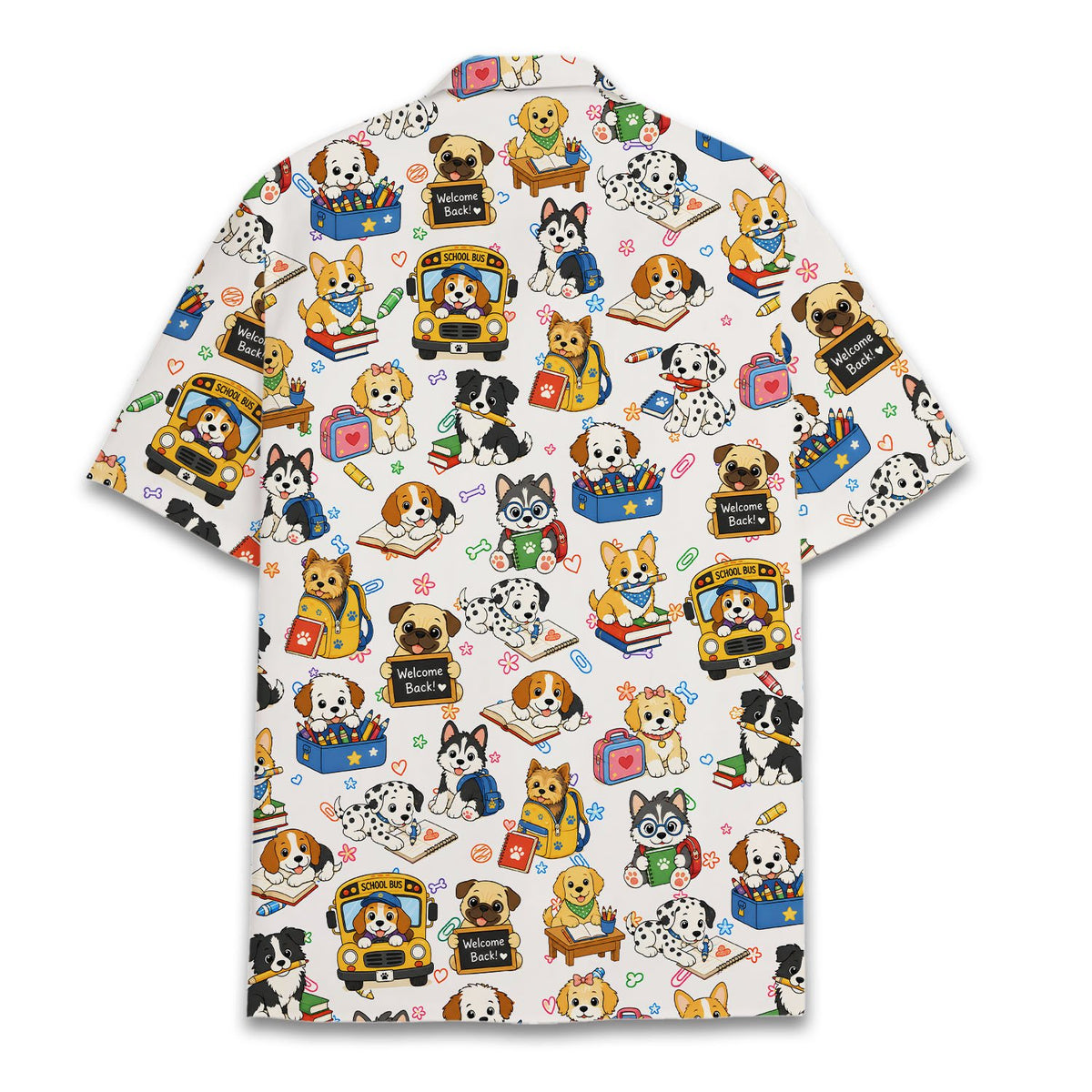 Back view of the white back to school hawaiian shirt
