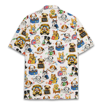 Back view of the white back to school hawaiian shirt