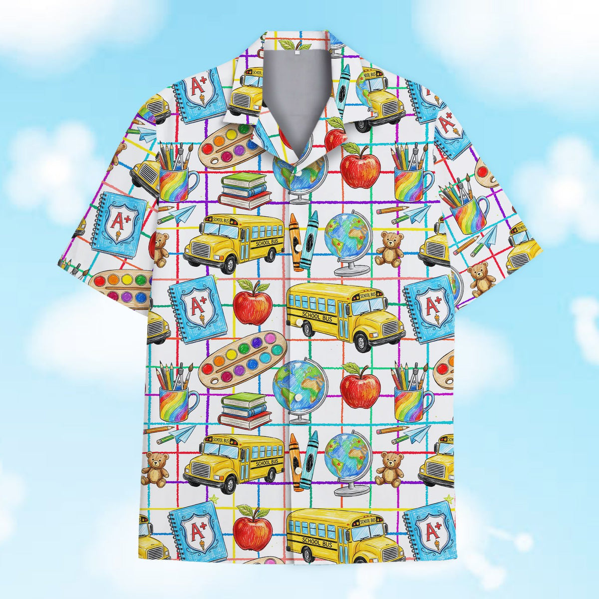 Another front view of the matching family hawaiian shirt