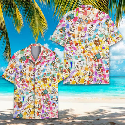 Multicolor back hawaiian shirt featuring back-to-school ducks, main view 3