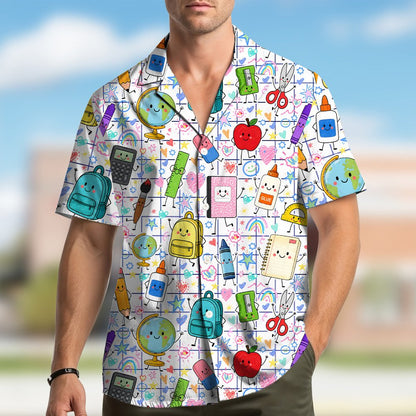 Close up lifestyle view of the abstract hawaiian shirt pattern