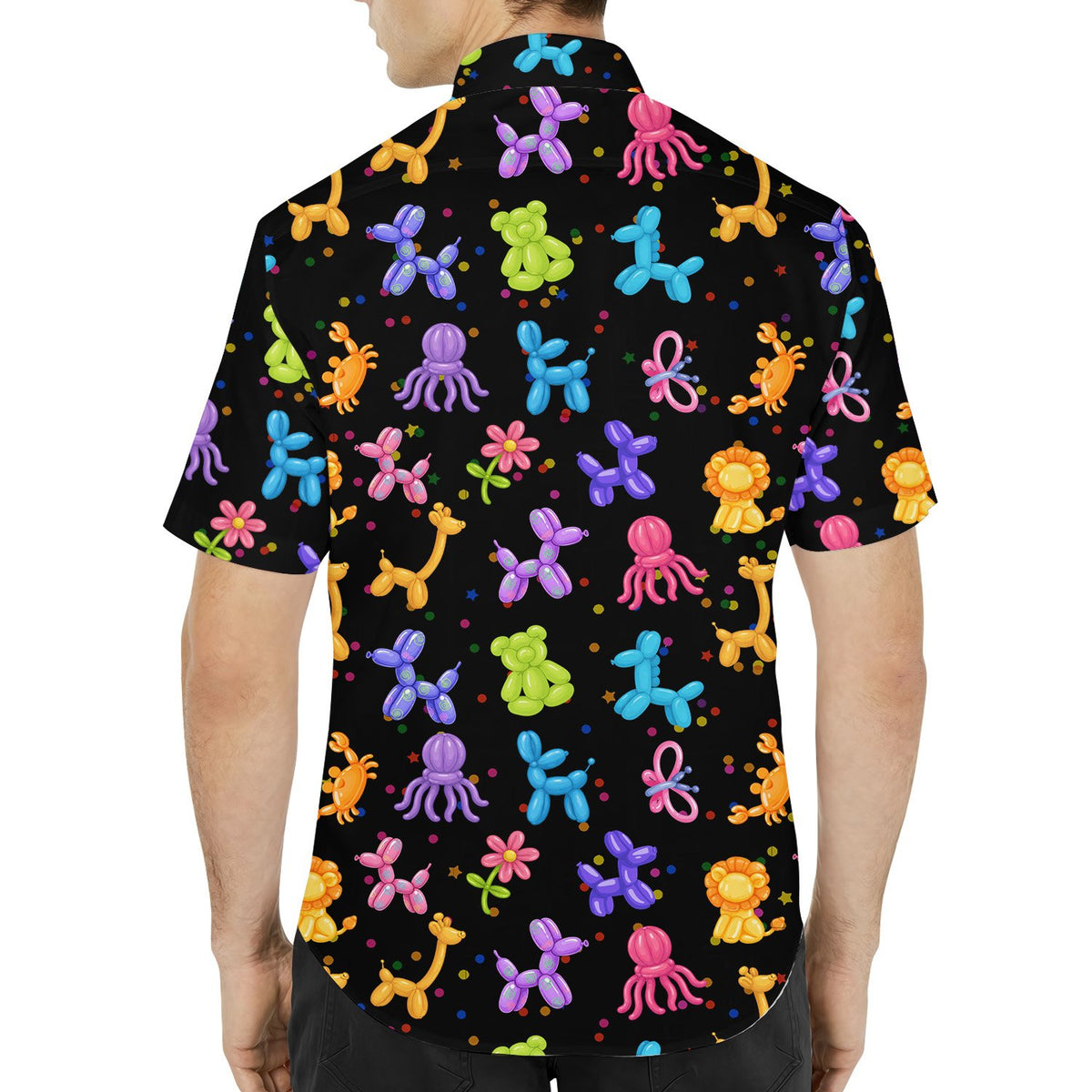 Back view of the balloon animals hawaiian shirt