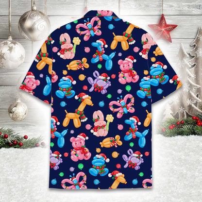 Second back view of the holiday balloon animals hawaiian shirt