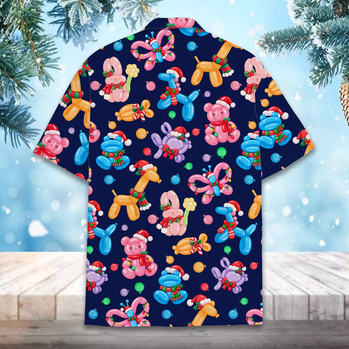 Back view of the balloon animals hawaiian shirt