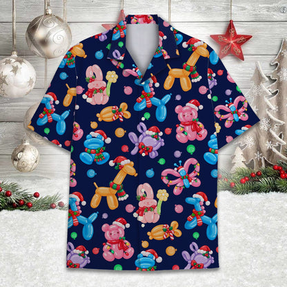 Another front view of the christmas balloon animals hawaiian shirt