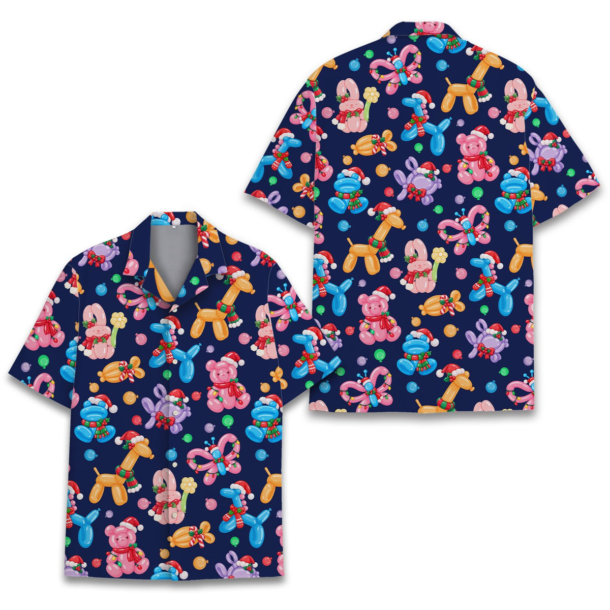 Front detail of the navy blue holiday hawaiian shirt