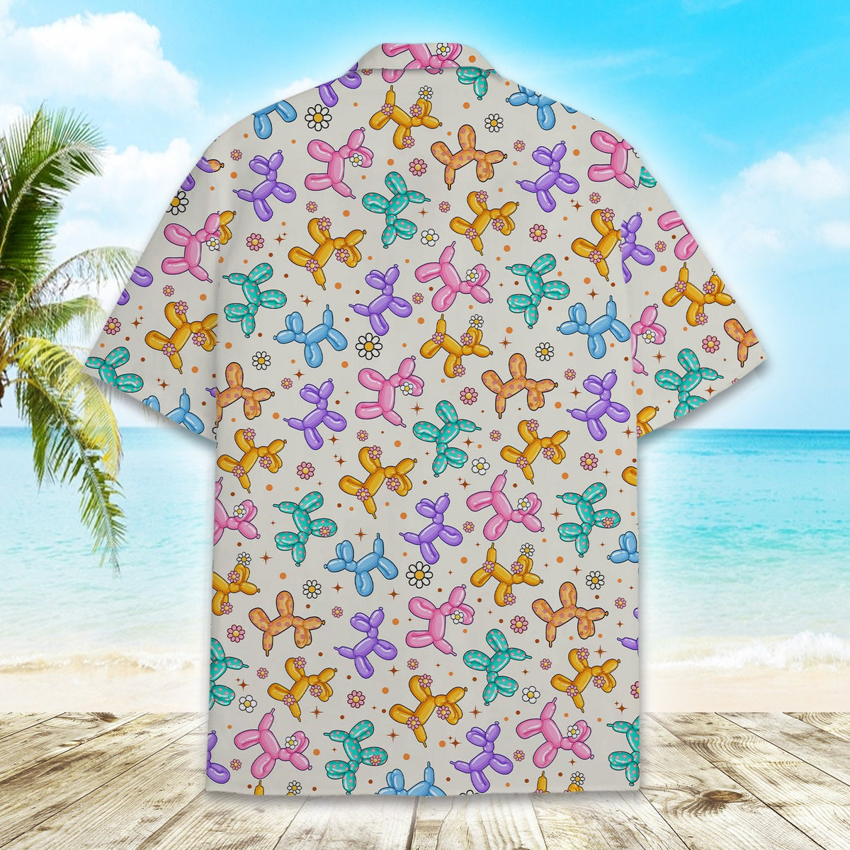Back view of the multicolor balloon hawaiian shirt