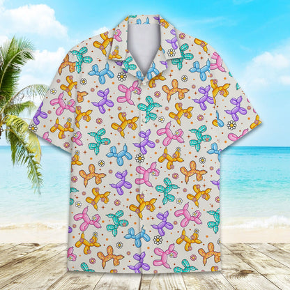 Another front view of the balloon dog patterned Hawaiian shirt