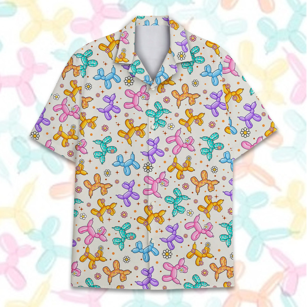 Detailed front view of the colorful balloon dog pattern