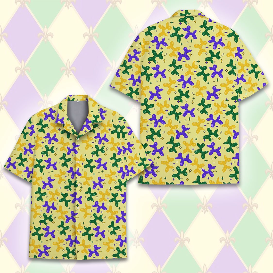 Yellow balloon hawaiian shirt, front view variation 2