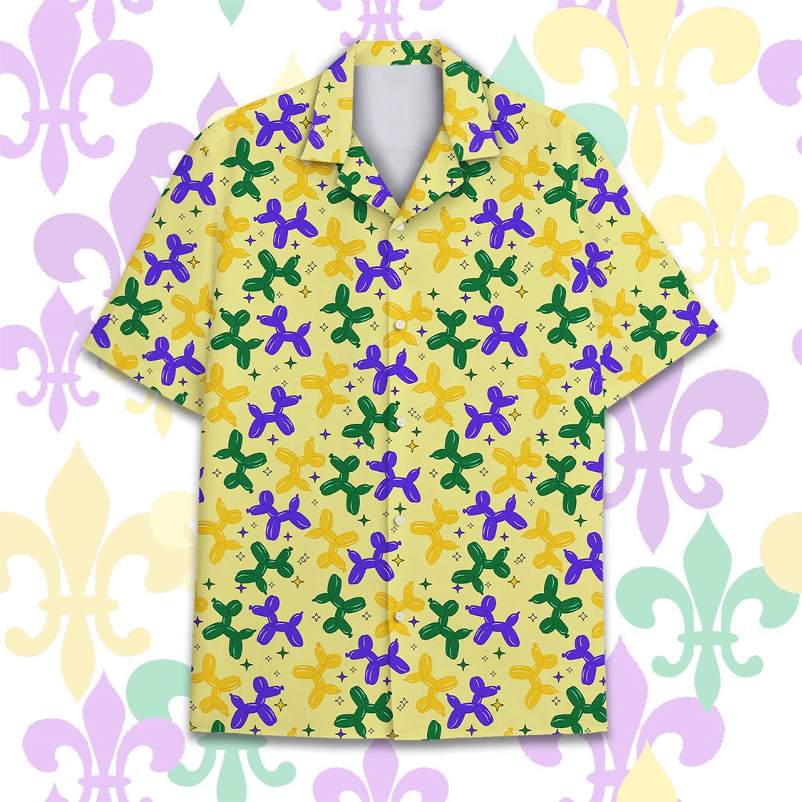Yellow balloon hawaiian shirt, front view variation 3