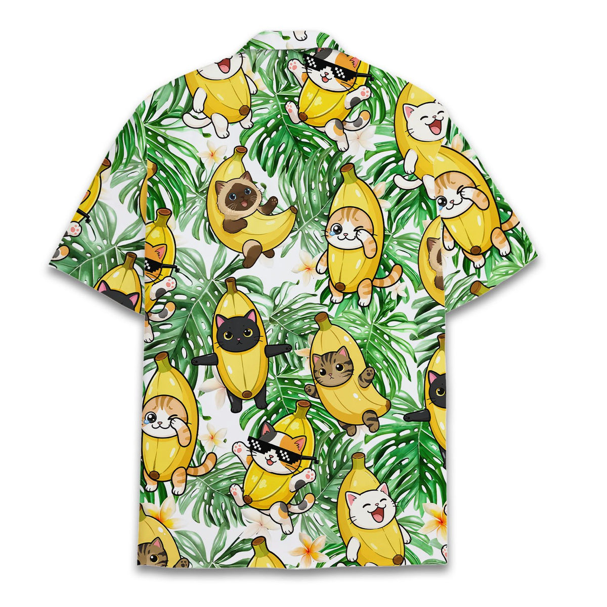 White banana hawaiian shirt with tropical design, back view