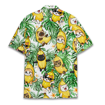 White banana hawaiian shirt with tropical design, back view