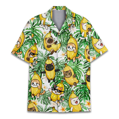 White banana hawaiian shirt with tropical leaf design, main view