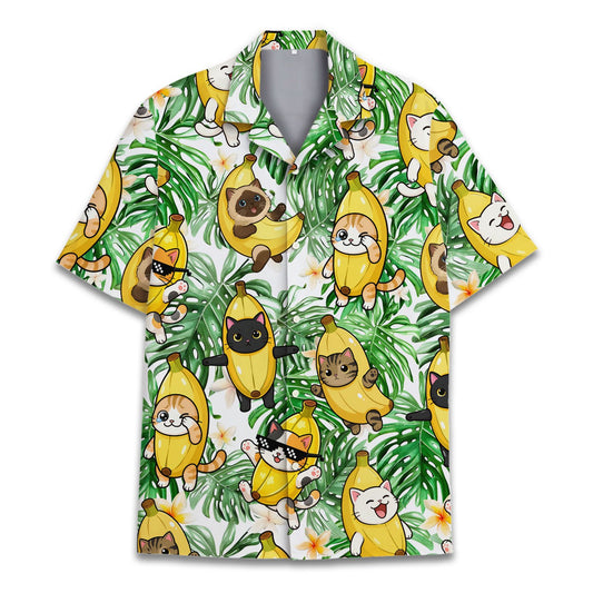 White banana hawaiian shirt with tropical leaf design, main view