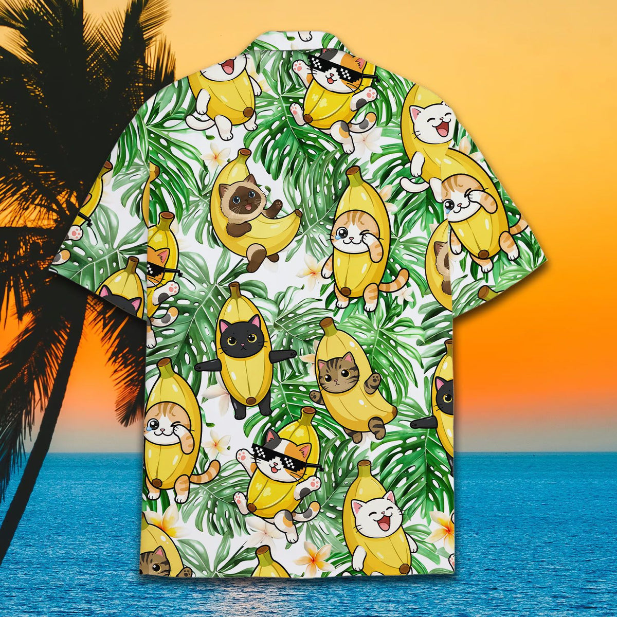 Outdoor lifestyle shot of the tropical hawaiian shirt