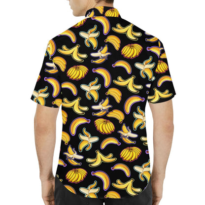 Back view of the black bananas hawaiian shirt for matching family outfits
