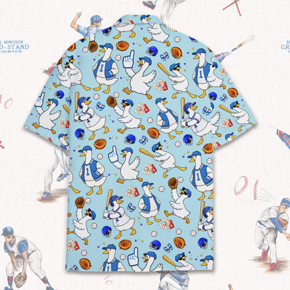 Alternative back view of the cartoon duck baseball print shirt
