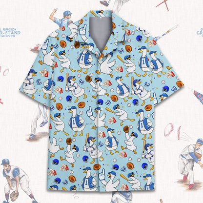 Front view of the baseball duck hawaiian shirt for family matching