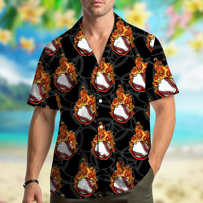 Second lifestyle view of matching family hawaiian shirt with baseball flames