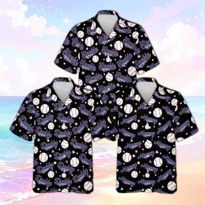 Detailed front view of the baseball hawaiian shirt with stars