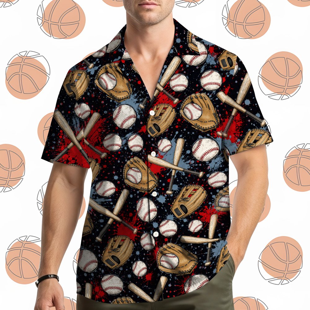 Alternate front view of the baseball hawaiian shirt