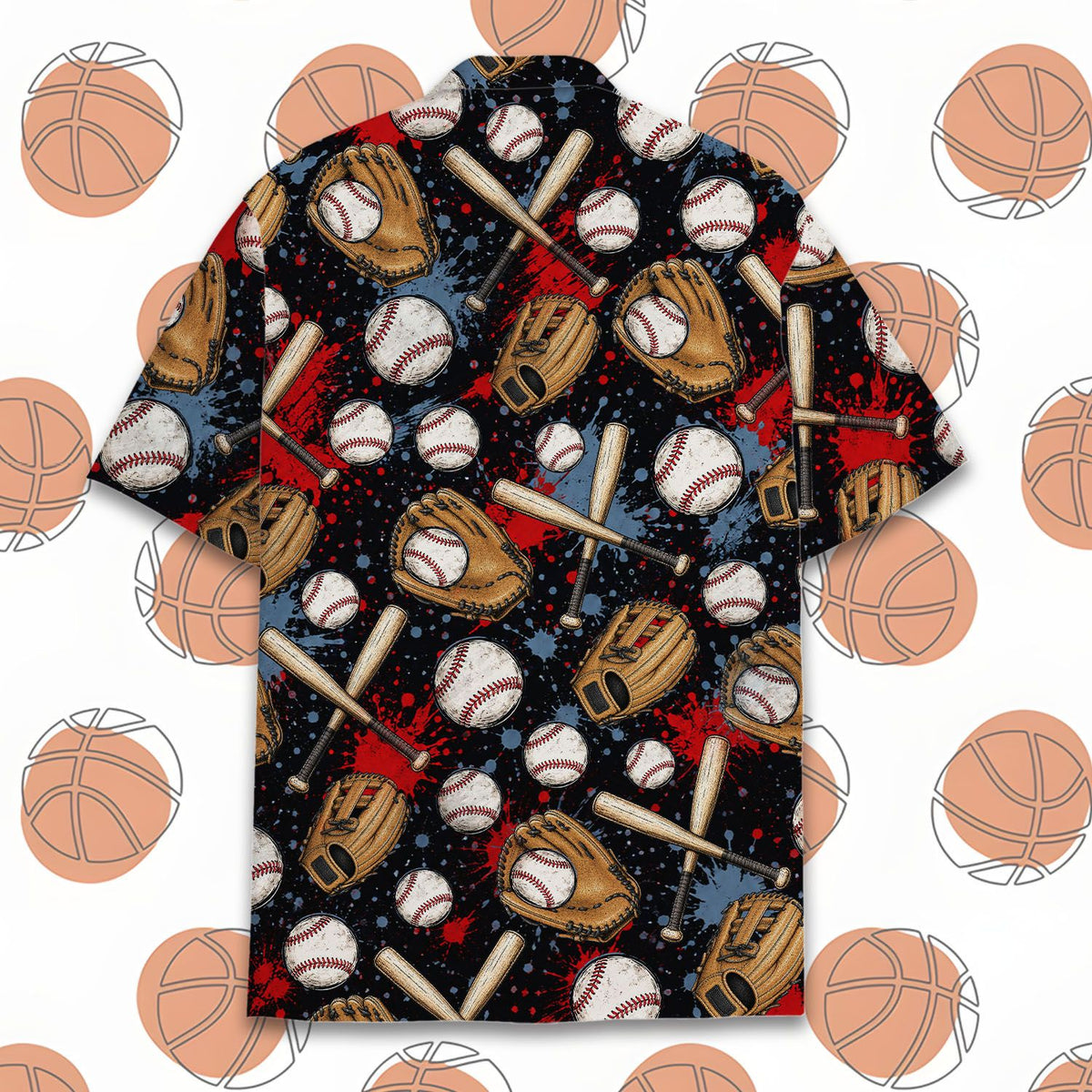 Front view of the matching family hawaiian shirt with baseball pattern