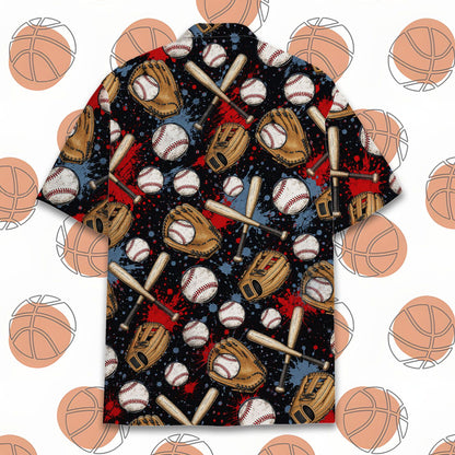 Front view of the matching family hawaiian shirt with baseball pattern