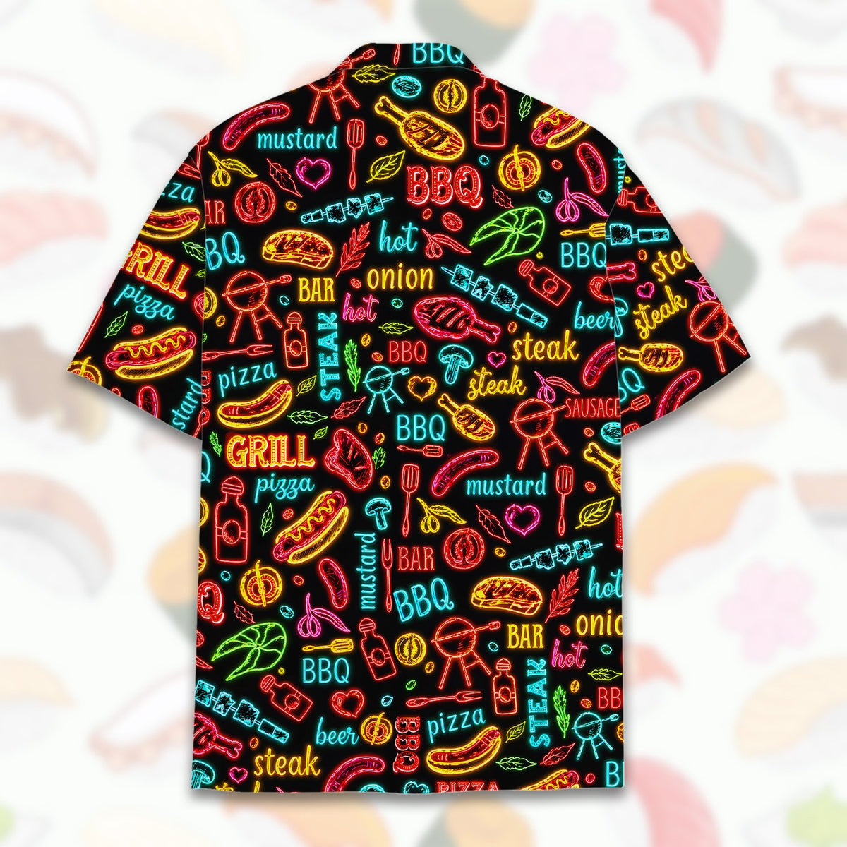 Matching family hawaiian shirt neon BBQ print, back detail