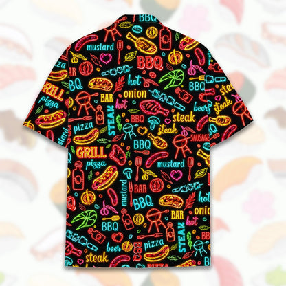 Matching family hawaiian shirt neon BBQ print, back detail