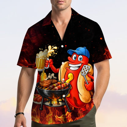 Second lifestyle shot showing the BBQ hawaiian shirt outdoors.