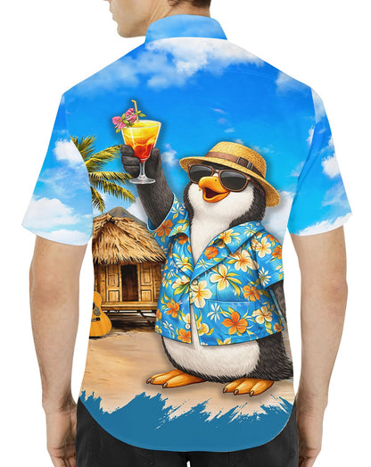 Alternative back view of the tropical penguin hawaiian shirt